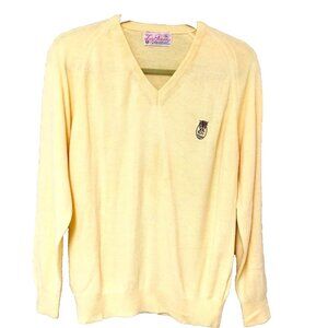 VTG Lady Pickering V-Neck Yellow Orlon Sweater Womens XL 40 Bust WC Country Club